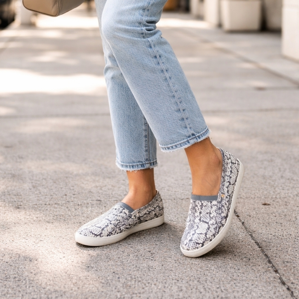 Frye Melanie Leather Snakeskin Slip-On Sneakers | Neutral Python Print Casual
